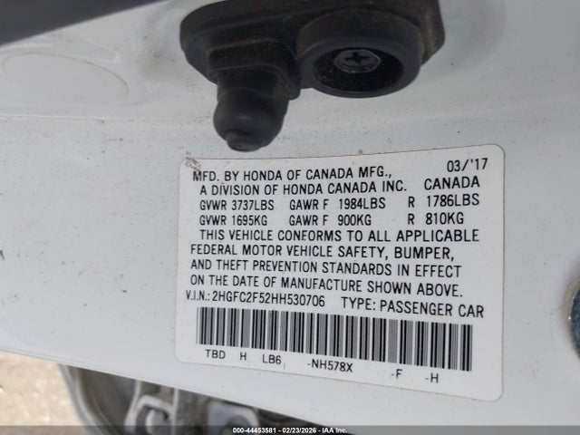 Honda Civic Lx 2017 2HGFC2F52HH530706 Image 9