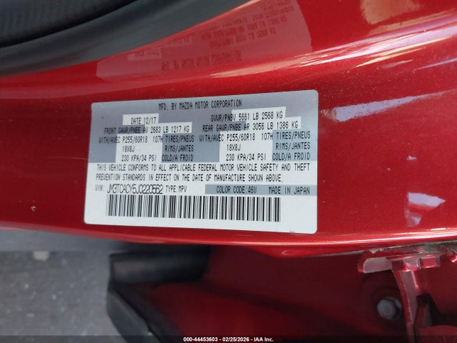 Aukcja sprzedaży 2018 Mazda Cx-9 Touring, vin: JM3TCACY5J0220562, numer aukcji: 44453603
