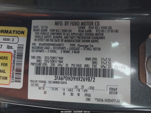 2017 FORD FUSION 3FA6P0HD9HR269872 Photo 8