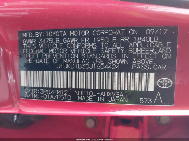 JTDKDTB30J1604424 Toyota Prius C Two