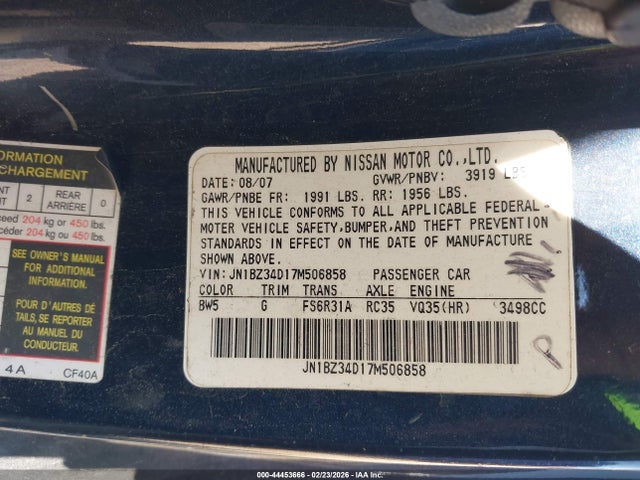 2007 NISSAN 350Z JN1BZ34D17M506858 Photo 8