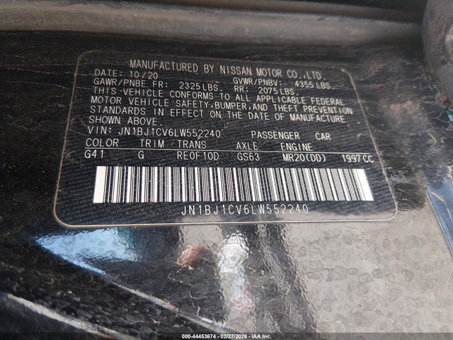JN1BJ1CV6LW552240 Nissan Rogue Sport S Fwd Xtronic Cvt