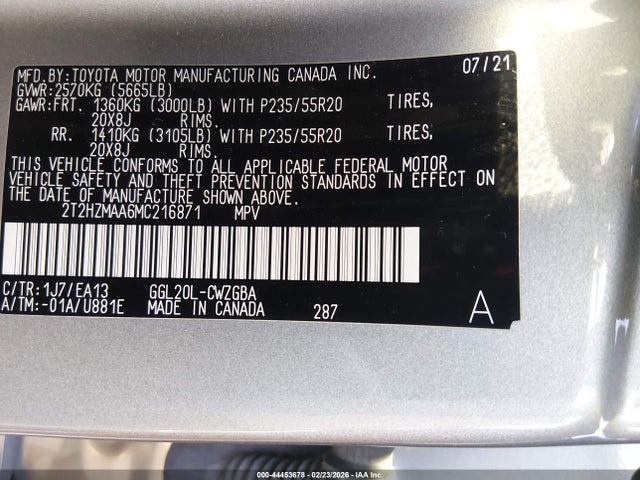 Продаж на аукціоні авто 2021 Lexus Rx 350, vin: 2T2HZMAA6MC216871, номер лоту: 44453678