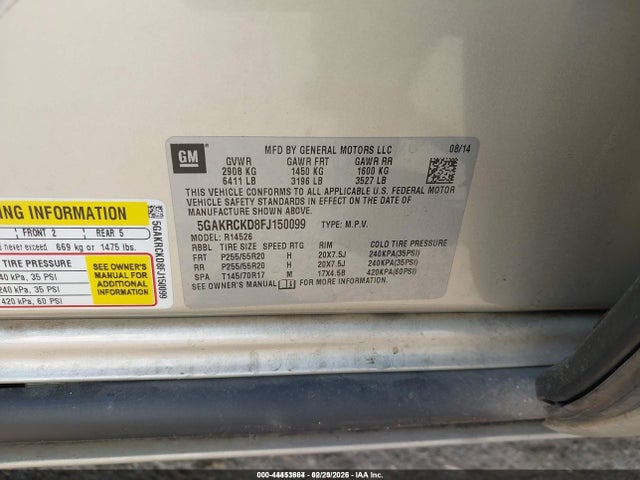 2015 Buick Enclave Premium მანქანა იყიდება აუქციონზე, vin: 5GAKRCKD8FJ150099, აუქციონის ნომერი: 44453684