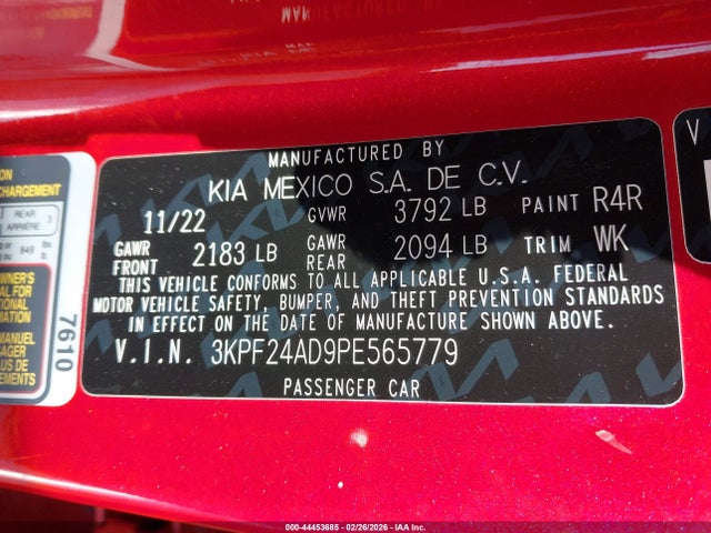 Aukcja sprzedaży 2023 Kia Forte Lxs, vin: 3KPF24AD9PE565779, numer aukcji: 44453685