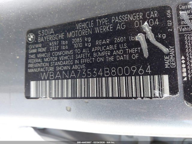 Продажа на аукционе авто 2004 Bmw 530i, vin: WBANA73534B800964, номер лота: 44453687