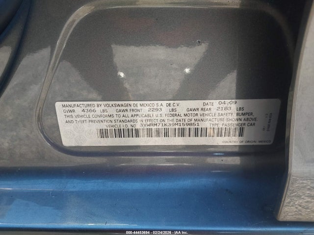 Aukcja sprzedaży 2009 Volkswagen Jetta Se, vin: 3VWRM71K39M159851, numer aukcji: 44453694