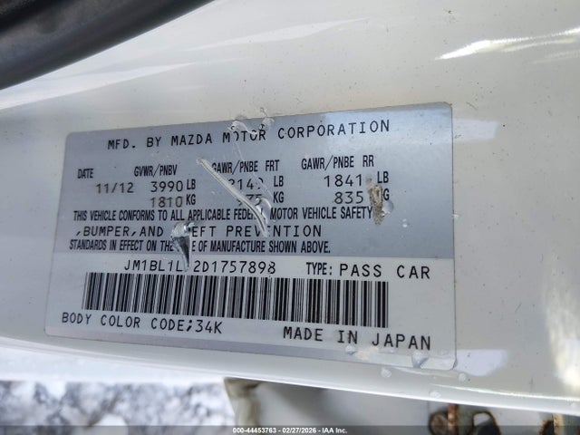 44453763 :رقم المزاد ، JM1BL1LP2D1757898 vin ، 2013 Mazda Mazda3 I Touring مزاد بيع