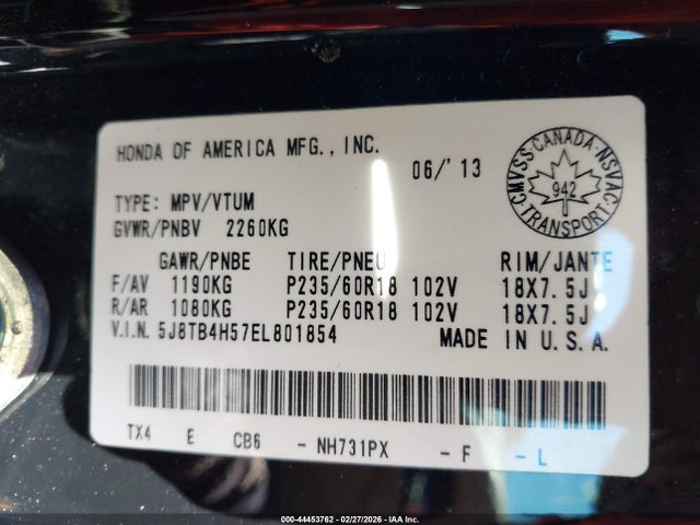 5J8TB4H57EL801854 Acura RDX