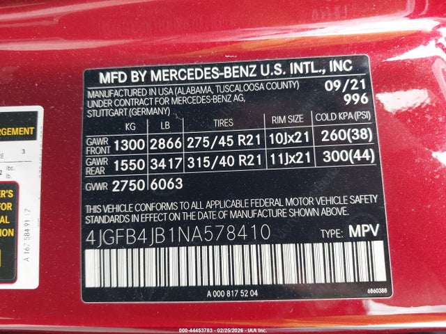 Aukcja sprzedaży 2022 Mercedes-benz Gle 350, vin: 4JGFB4JB1NA578410, numer aukcji: 44453783