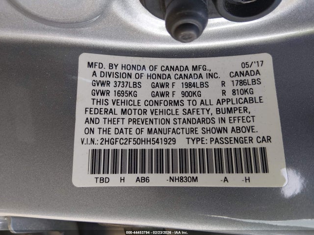 Продаж на аукціоні авто 2017 Honda Civic Lx, vin: 2HGFC2F50HH541929, номер лоту: 44453794