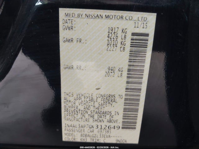 1N4AL3AP7GN312649 Nissan Altima 2.5 S