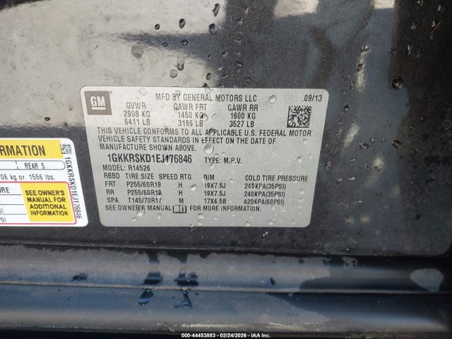 44453883 :رقم المزاد ، 1GKKRSKD1EJ176846 vin ، 2014 Gmc Acadia Slt-2 مزاد بيع