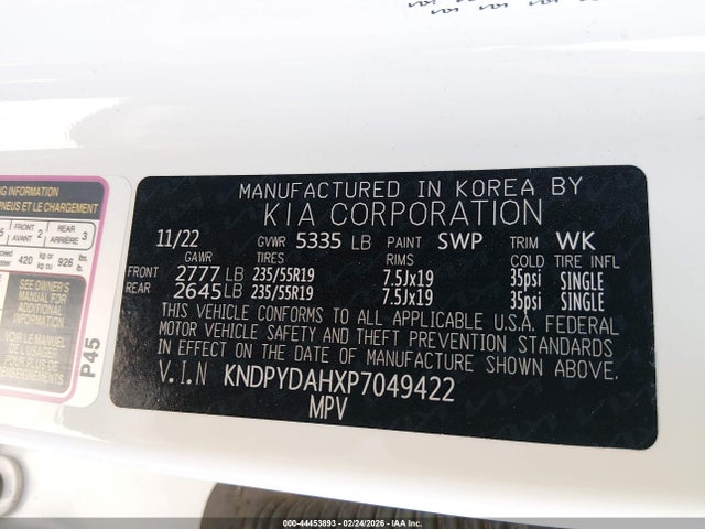 Продажа на аукционе авто 2023 Kia Sportage Plug-in Hybrid X-line, vin: KNDPYDAHXP7049422, номер лота: 44453893