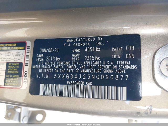 5XXG34J25NG090877 KIA K5 EX