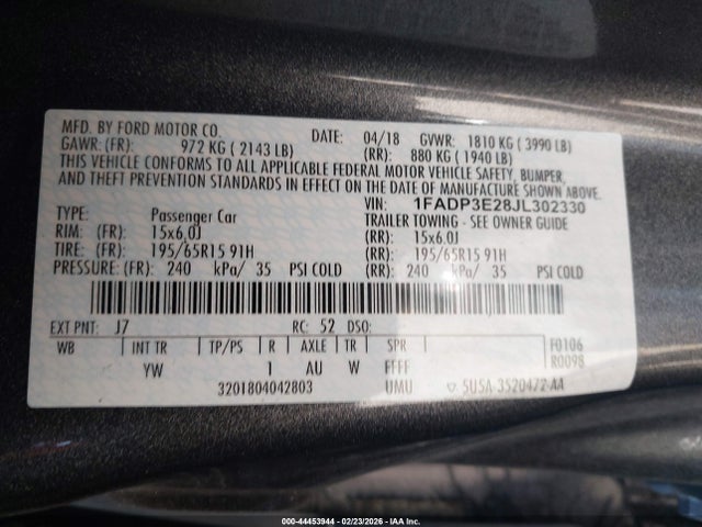 2018 FORD FOCUS 1FADP3E28JL302330 Photo 8