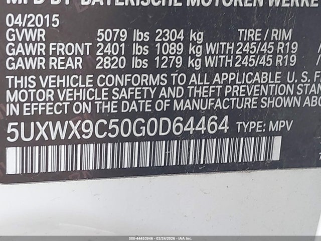 Продаж на аукціоні авто 2016 Bmw X3 Xdrive28i, vin: 5UXWX9C50G0D64464, номер лоту: 44453946