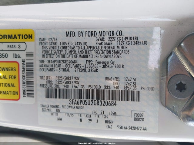 Ford Fusion Energi Titanium 2016 3FA6P0SU2GR320684 Image 9