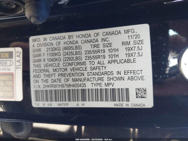 2HKRW1H97MH400435 Honda Cr-v 2wd Touring