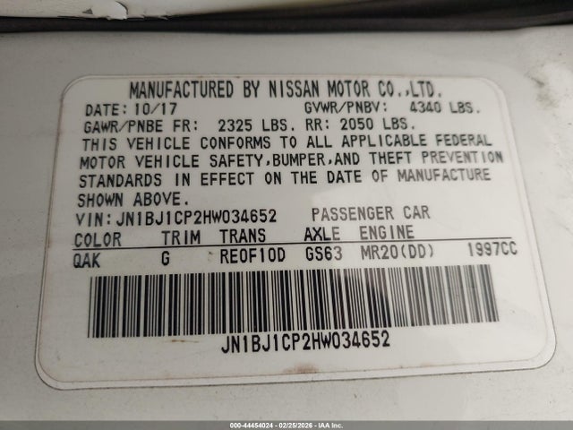 Продажа на аукционе авто 2017 Nissan Rogue Sport S, vin: JN1BJ1CP2HW034652, номер лота: 44454024