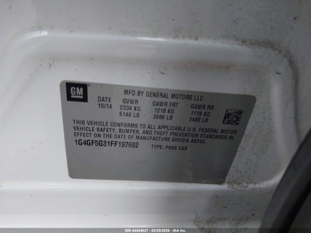 44454027 :رقم المزاد ، 1G4GF5G31FF197692 vin ، 2015 Buick Lacrosse Premium Ii مزاد بيع