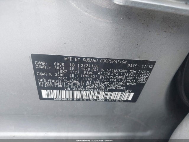 Aukcja sprzedaży 2020 Subaru Ascent Limited, vin: 4S4WMAPD2L3433976, numer aukcji: 44454035