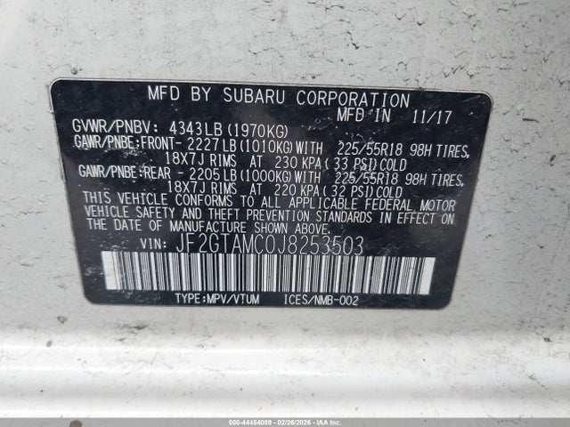 44454089 :رقم المزاد ، JF2GTAMC0J8253503 vin ، 2018 Subaru Crosstrek 2.0i Limited مزاد بيع