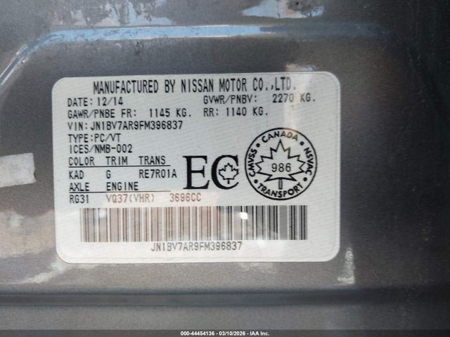 Auction sale of the 2015 Infiniti Q50 Premium/sport, vin: JN1BV7AR9FM396837, lot number: 44454136