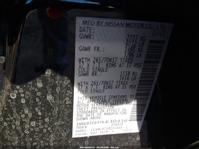 1N6ED1EK4TN630456 Nissan Frontier Pro-4x 4x4