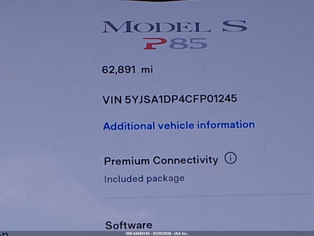 Продаж на аукціоні авто 2012 Tesla Model S Performance/signature Performance, vin: 5YJSA1DP4CFP01245, номер лоту: 44454143