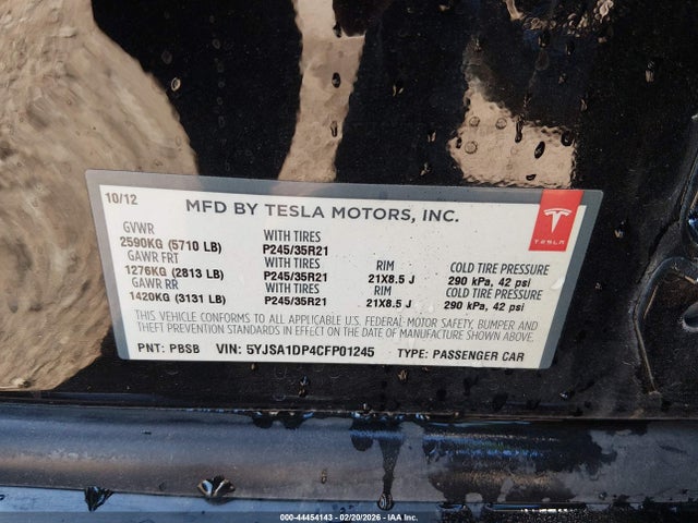 2012 TESLA MODEL S 5YJSA1DP4CFP01245 Photo 8