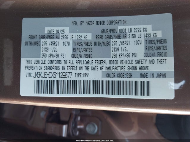 Продажа на аукционе авто 2025 Mazda Cx-70 3.3 Turbo Premium Plus Package, vin: JM3KJEHDXS1129877, номер лота: 44454159