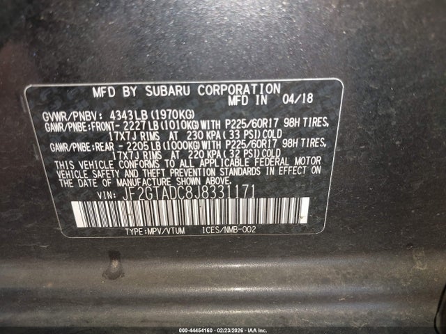 Subaru Crosstrek 2.0i Premium 2018 JF2GTADC8J8331171 Image 9