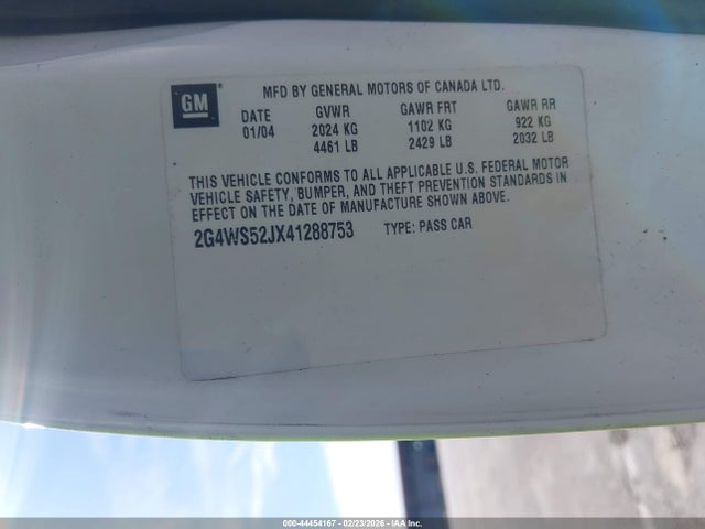 2004 Buick Century მანქანა იყიდება აუქციონზე, vin: 2G4WS52JX41288753, აუქციონის ნომერი: 44454167