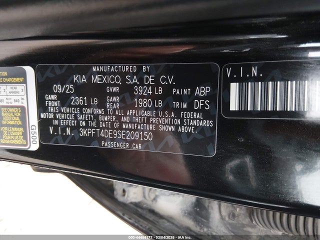 44454177 :رقم المزاد ، 3KPFT4DE9SE209150 vin ، 2025 Kia K4 Lxs مزاد بيع