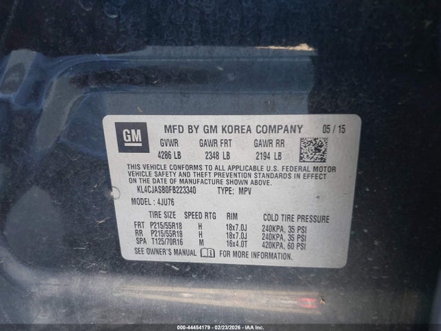 Aukcja sprzedaży 2015 Buick Encore, vin: KL4CJASB0FB223340, numer aukcji: 44454179