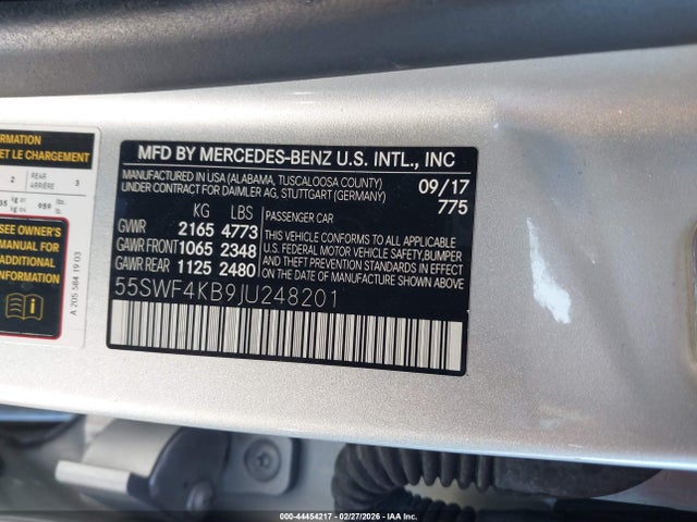 Aukcja sprzedaży 2018 Mercedes-benz C 300 4matic, vin: 55SWF4KB9JU248201, numer aukcji: 44454217