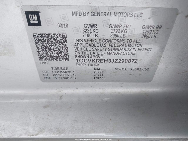 Продажа на аукционе авто 2018 Chevrolet Silverado 1500 2lt, vin: 1GCVKREH3JZ299872, номер лота: 44454269