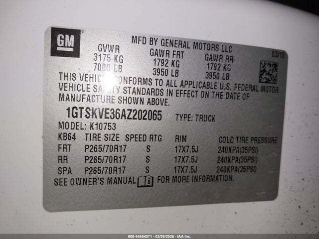 Продажа на аукционе авто 2010 Gmc Sierra 1500 Sle, vin: 1GTSKVE36AZ202065, номер лота: 44454271