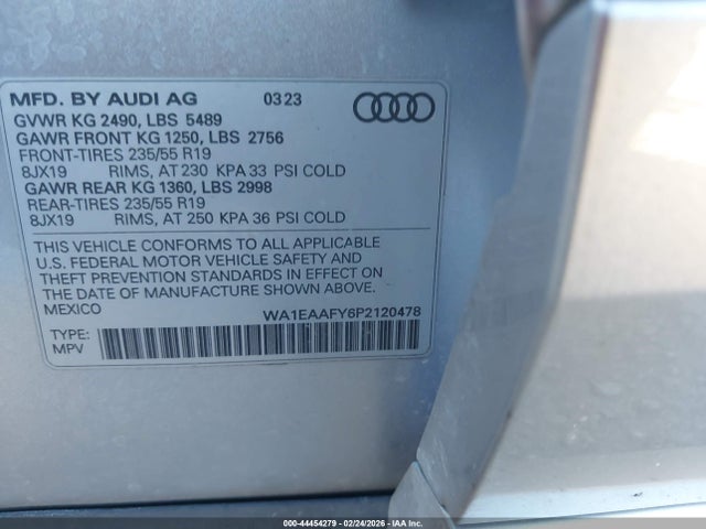 2023 Audi Q5 Premium Plus 45 Tfsi S Line Quattro მანქანა იყიდება აუქციონზე, vin: WA1EAAFY6P2120478, აუქციონის ნომერი: 44454279