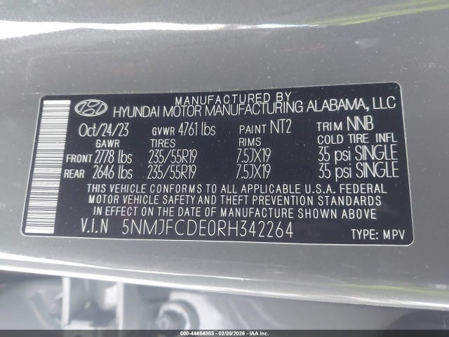 Aukcja sprzedaży 2024 Hyundai Tucson Sel, vin: 5NMJFCDE0RH342264, numer aukcji: 44454303
