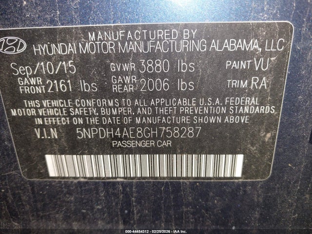 44454312 :رقم المزاد ، 5NPDH4AE8GH758287 vin ، 2016 Hyundai Elantra Se مزاد بيع
