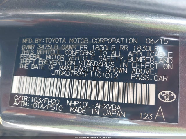 Toyota Prius C One 2015 JTDKDTB35F1101012 Image 9