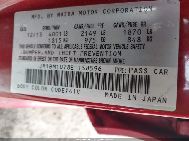 2014 Mazda Mazda3 I Sport მანქანა იყიდება აუქციონზე, vin: JM1BM1U78E1158596, აუქციონის ნომერი: 44454344