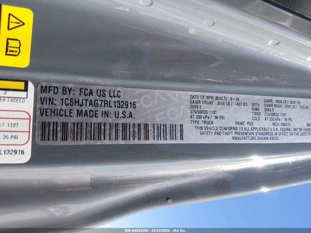 44454356 :رقم المزاد ، 1C6HJTAG7RL132916 vin ، 2024 Jeep Gladiator Nighthawk مزاد بيع