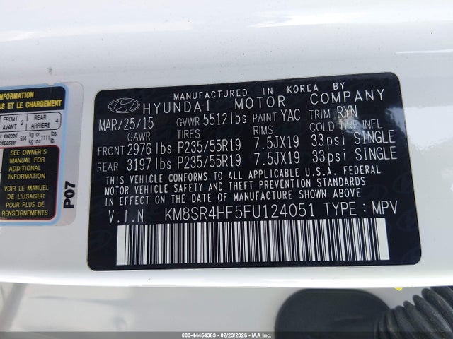 KM8SR4HF5FU124051 Hyundai Santa Fe Limited
