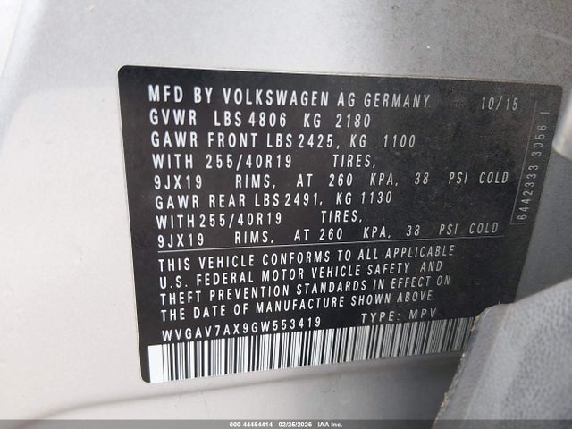 WVGAV7AX9GW553419 Volkswagen Tiguan Sel
