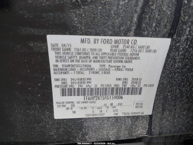 Продаж на аукціоні авто 2015 Ford Taurus Sho, vin: 1FAHP2KT5FG159006, номер лоту: 44454417