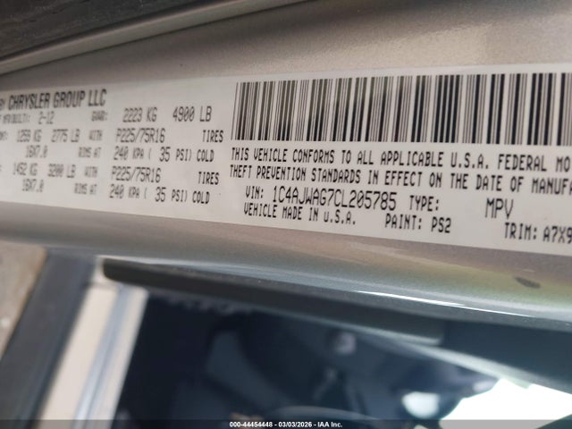 2012 Jeep Wrangler Sport მანქანა იყიდება აუქციონზე, vin: 1C4AJWAG7CL205785, აუქციონის ნომერი: 44454448