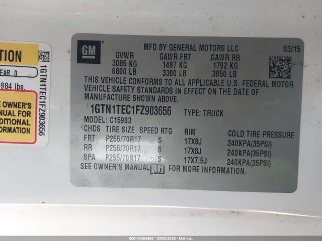 Продаж на аукціоні авто 2015 Gmc Sierra 1500, vin: 1GTN1TEC1FZ903656, номер лоту: 44454462